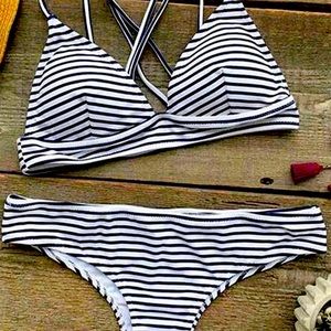 NWT Dark blue & white striped bikini size S